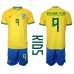 Brasilien Richarlison #9 Barnkläder Hemma matchtröja till baby VM 2022 Kortärmad (+ Korta byxor) Billigt